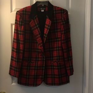 Red and black plaid Sag Harbor wool blazer